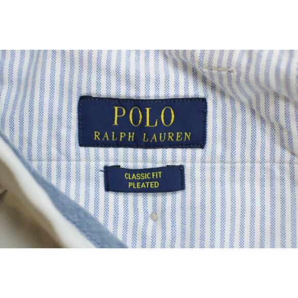 Polo Ralph Lauren Pants Mens Size 38 x 30 Khaki 100% Cotton Classic Fit Pleated - Picture 3 of 8